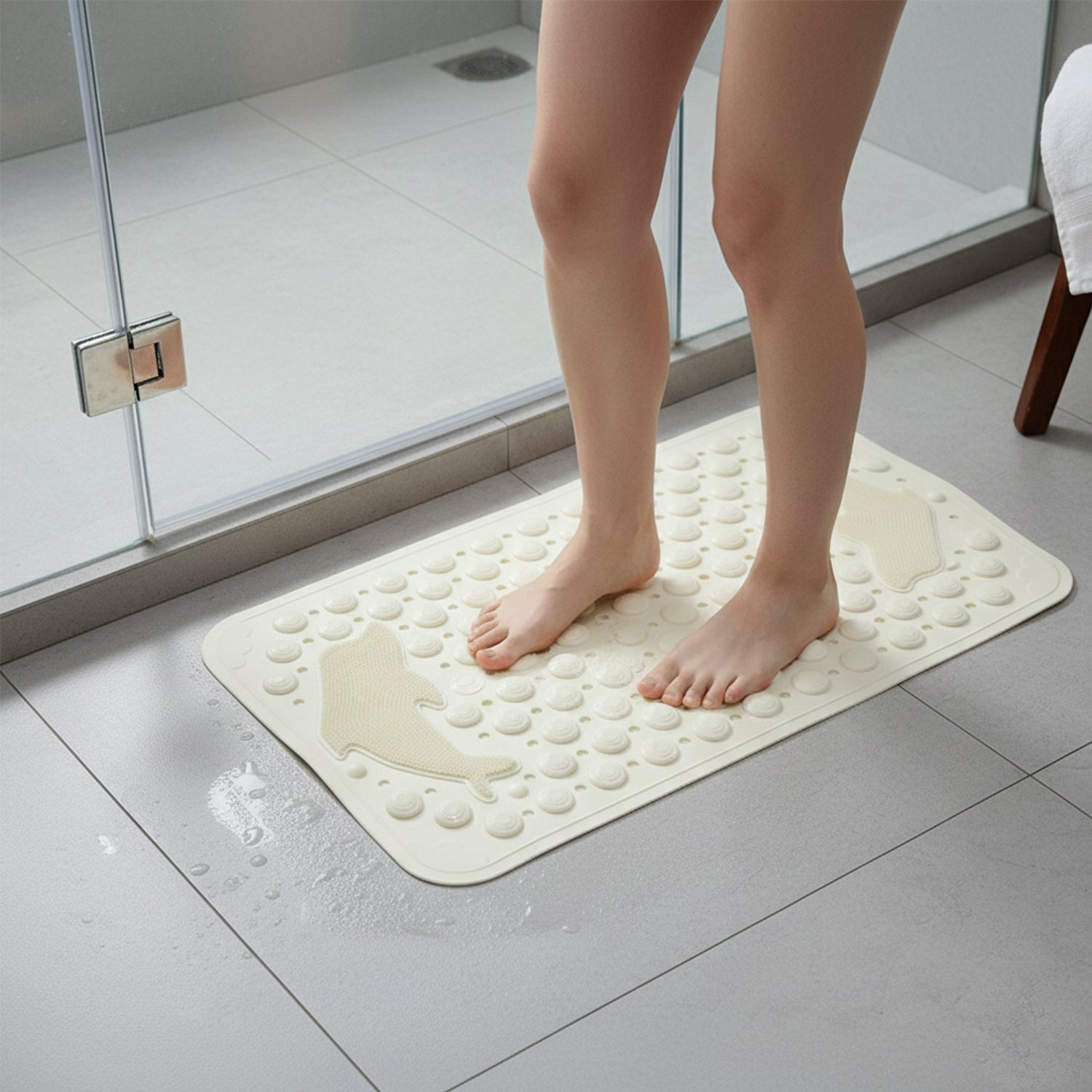 Wukusy anti-slip bath mat measuring 69x35 cm with textured surface for safety and grip in the shower or bathtub.