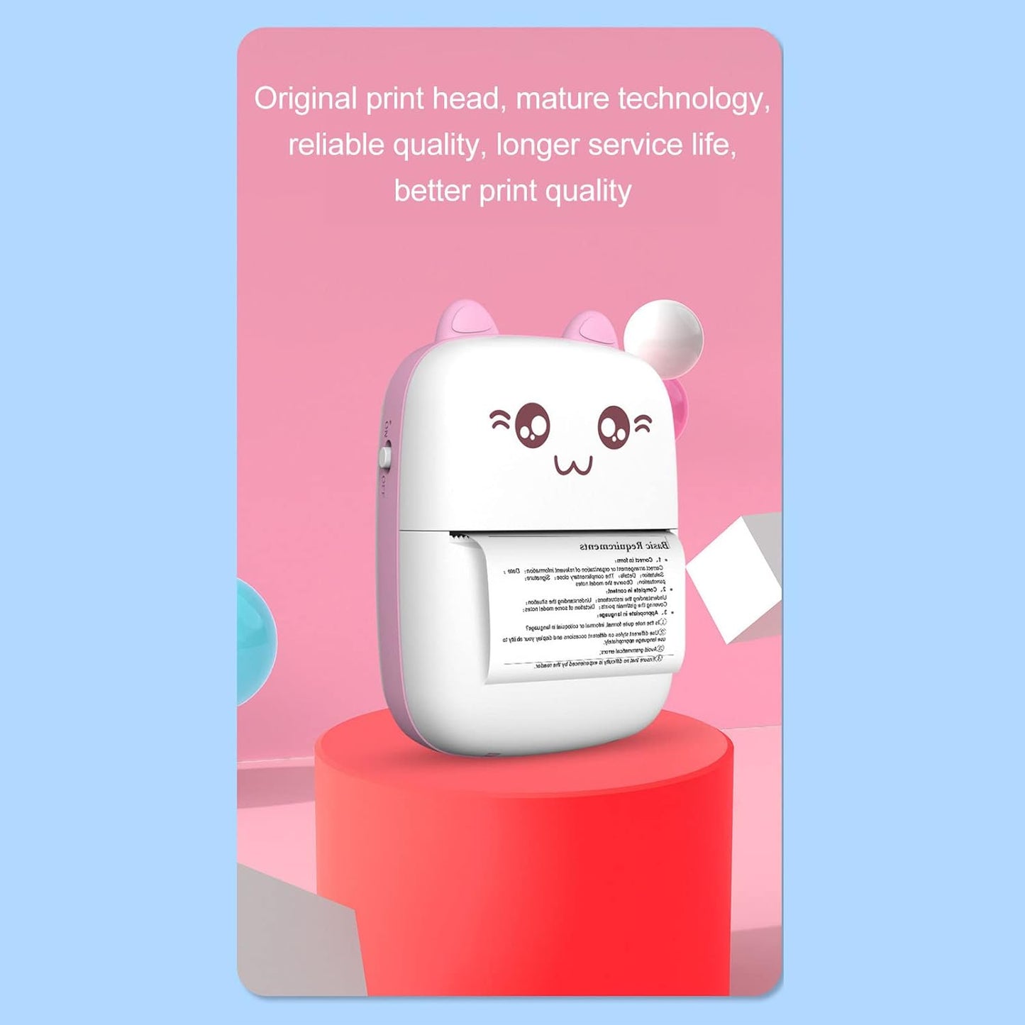 Wukusy 8838 Pocket Mini Printer with Bluetooth, thermal paper roll, wireless design, for mobile photos on Android and iOS devices.
