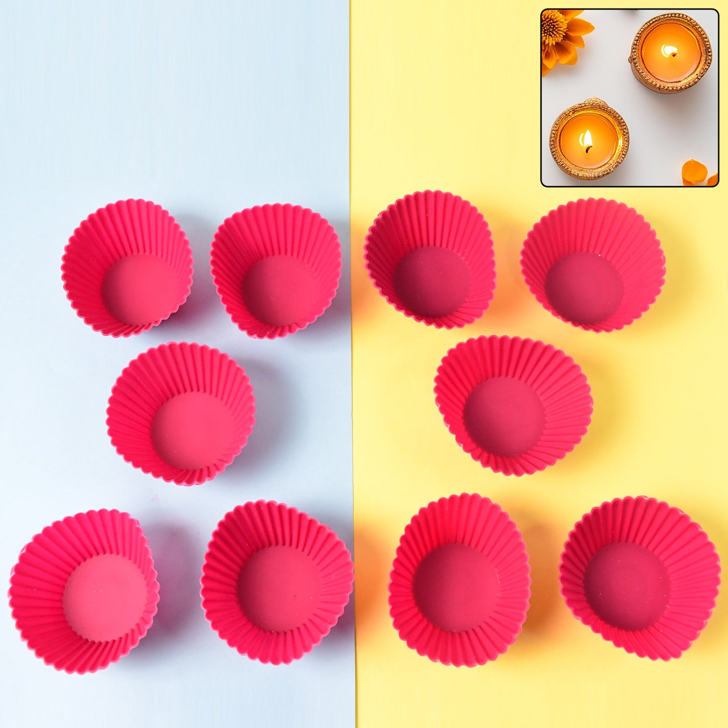 Set of 10 Wukusy silicone cupcake molds for baking, flexible, non-stick, and heat-resistant kitchen accessories for baking desserts.