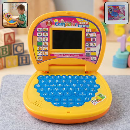 Wukusy kids educational laptop toy with colorful buttons, numbers, alphabets, and music features for early learning and fun.