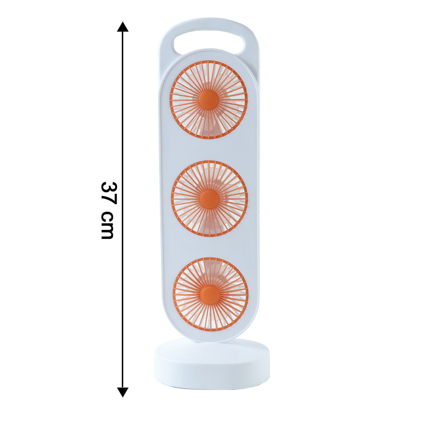 Wukusy portable 3-in-1 triple head table fan showing adjustable heads and compact design on a clean surface