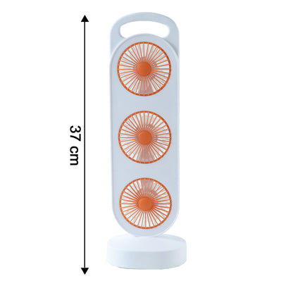 Wukusy portable 3-in-1 triple head table fan showing adjustable heads and compact design on a clean surface