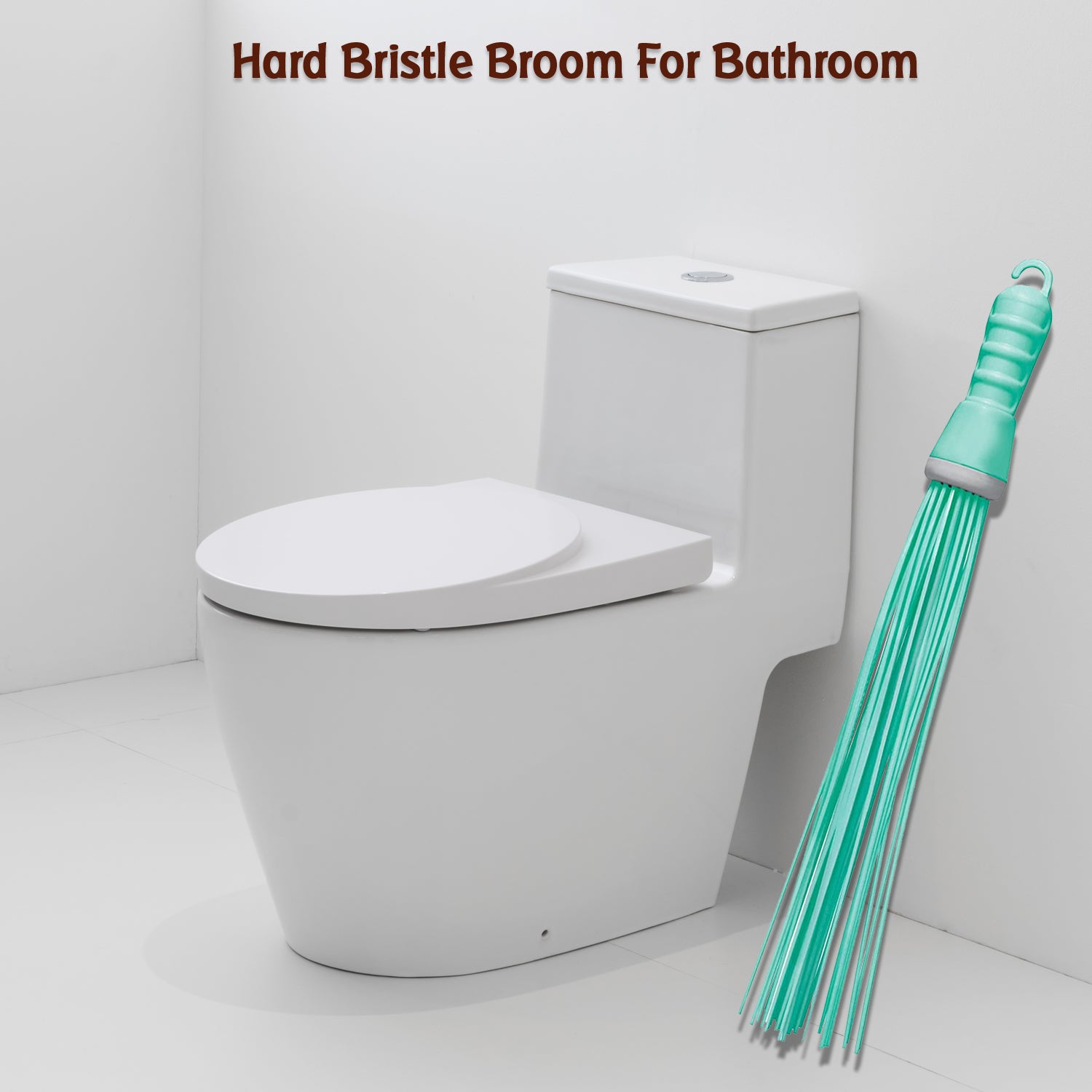 Wukusy plastic hard bristle bathroom broom for wet and dry floor cleaning and scrubbing, ideal for bathroom and hard surfaces.