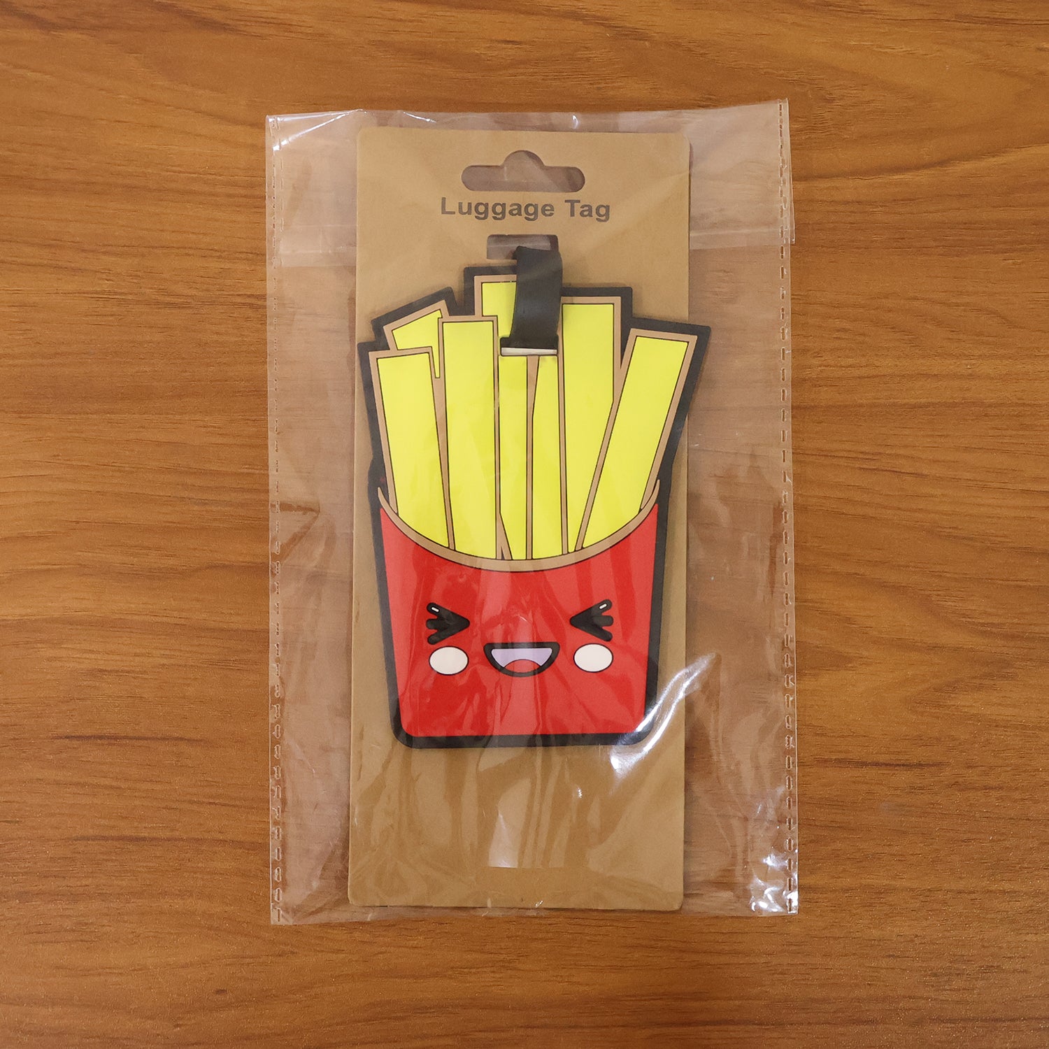 Wukusy cute French fries design travel luggage bag tag with colorful fries illustration and adjustable strap for easy identification.