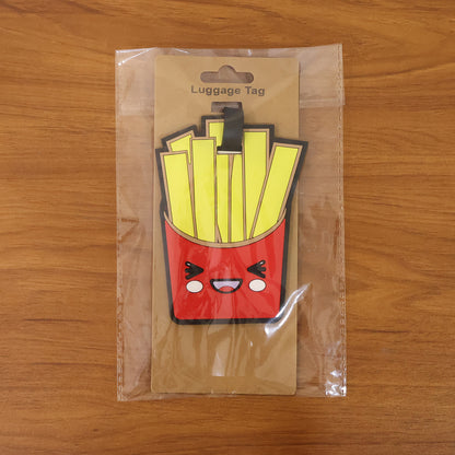 Wukusy cute French fries design travel luggage bag tag with colorful fries illustration and adjustable strap for easy identification.