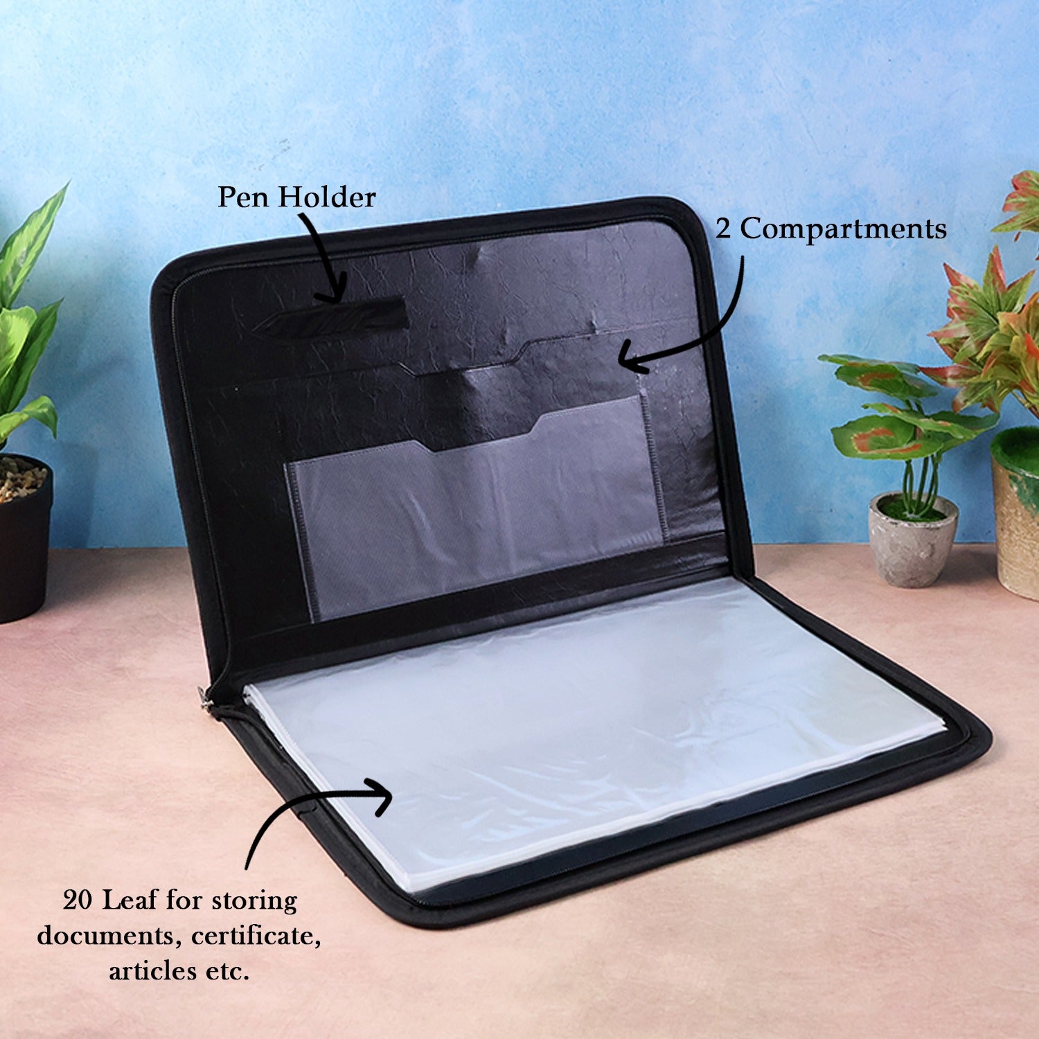 Wukusy Aerotix A4 portfolio file zipper with 20-leaf professional document organizer folder on a white background.