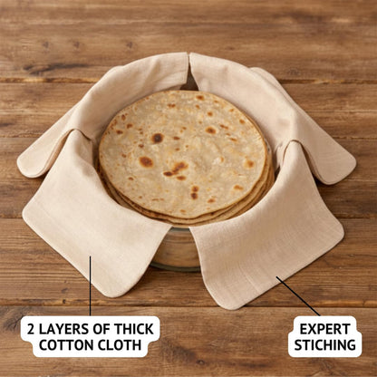Wukusy pure cotton round roti cover cloth, 51x51 cm, used for keeping rotis fresh and protected in the kitchen.