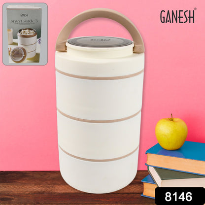 Wukusy Ganesh Smart Stack stainless steel lunch box with 2 or 3 layers, airtight and leak-proof, suitable for office, school, or picnic.
