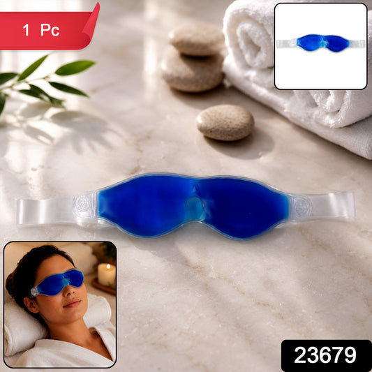 Small blue Wukusy cooling gel eye mask for relaxation and puffiness relief, featuring soft fabric and adjustable strap.