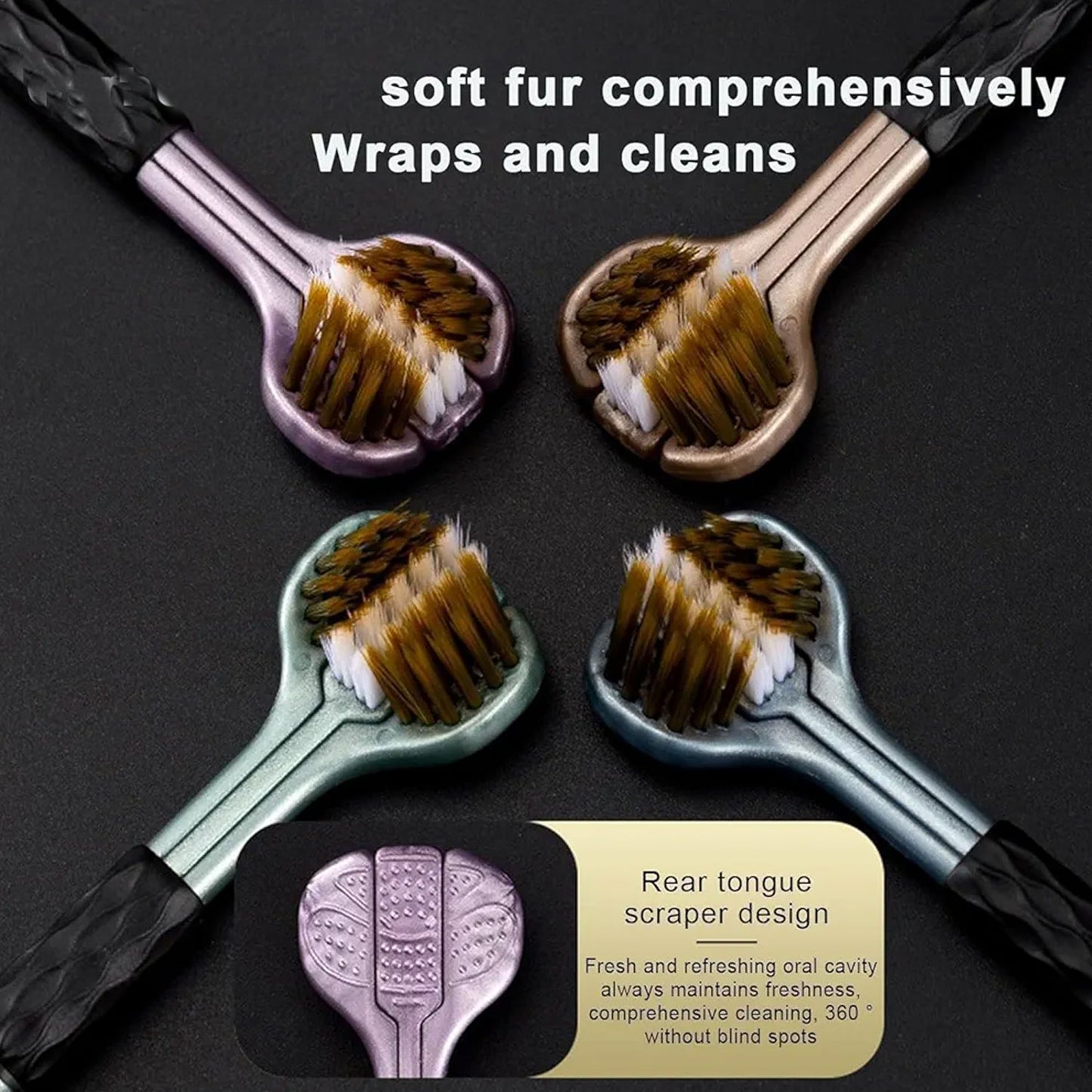 Wukusy 3-sided soft bristle toothbrush set with two pink and blue toothbrushes showing angled heads and soft bristle design.