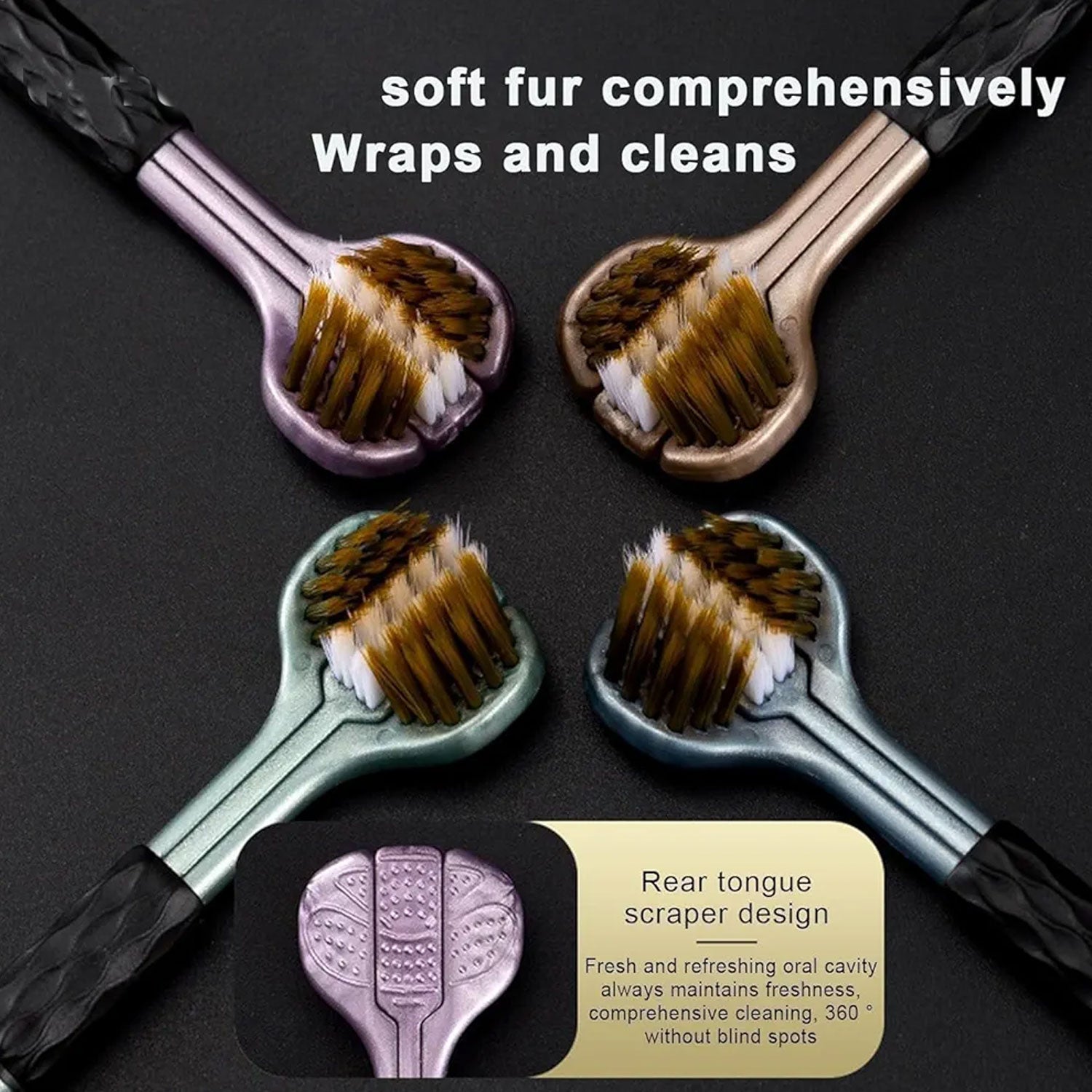 Wukusy 3-sided soft bristle toothbrush set with two pink and blue toothbrushes showing angled heads and soft bristle design.