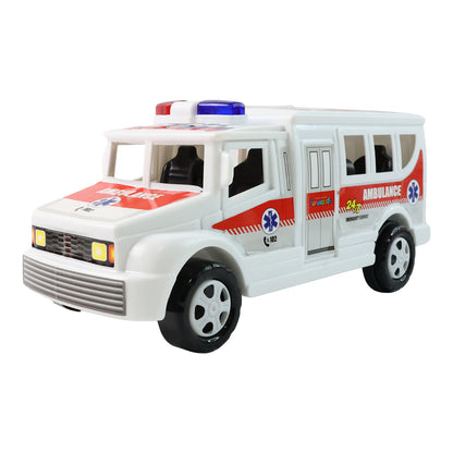 Wukusy Funwoods friction-powered ambulance toy for kids, featuring bright colors and detailed emergency vehicle design.