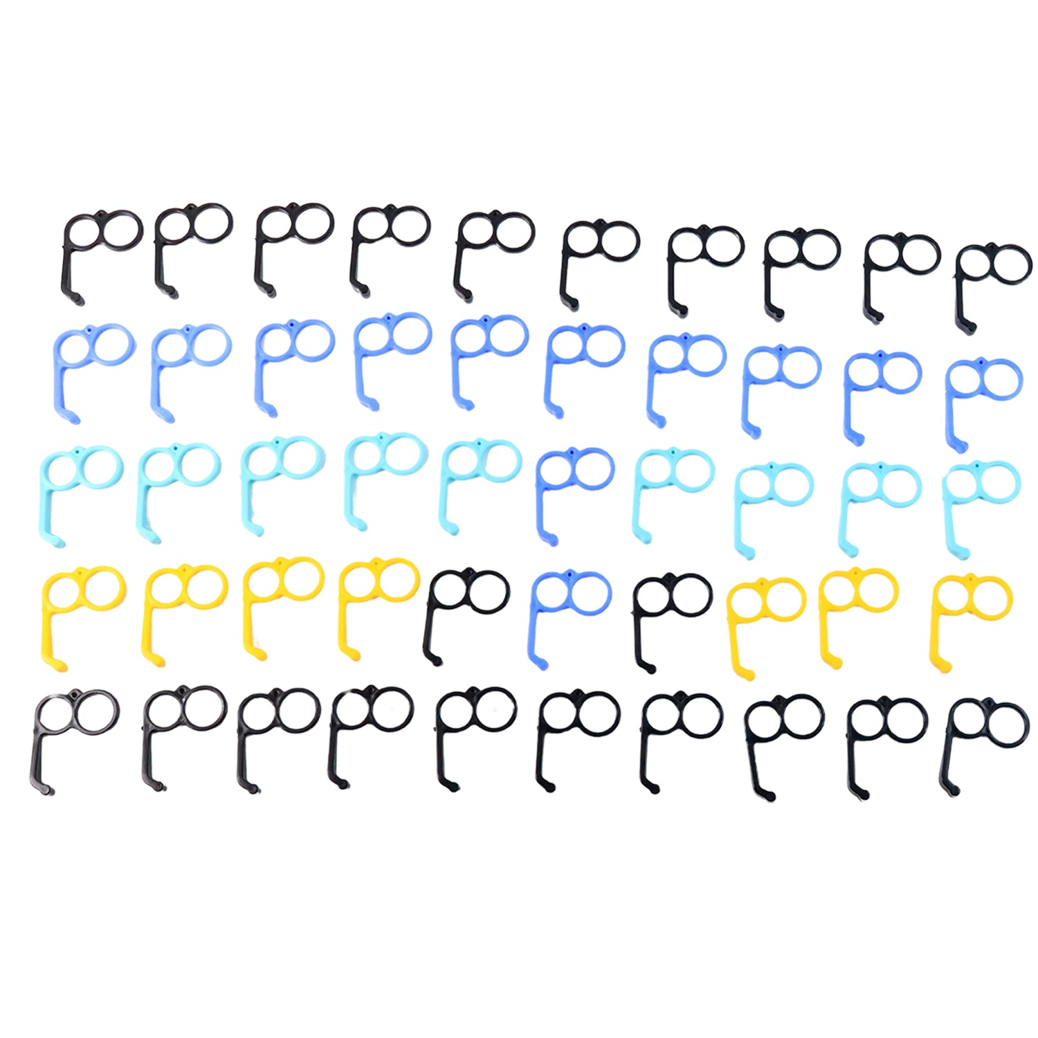 Set of 50 multicolor plastic hand mobile stands for office use, ideal for holding smartphones securely.