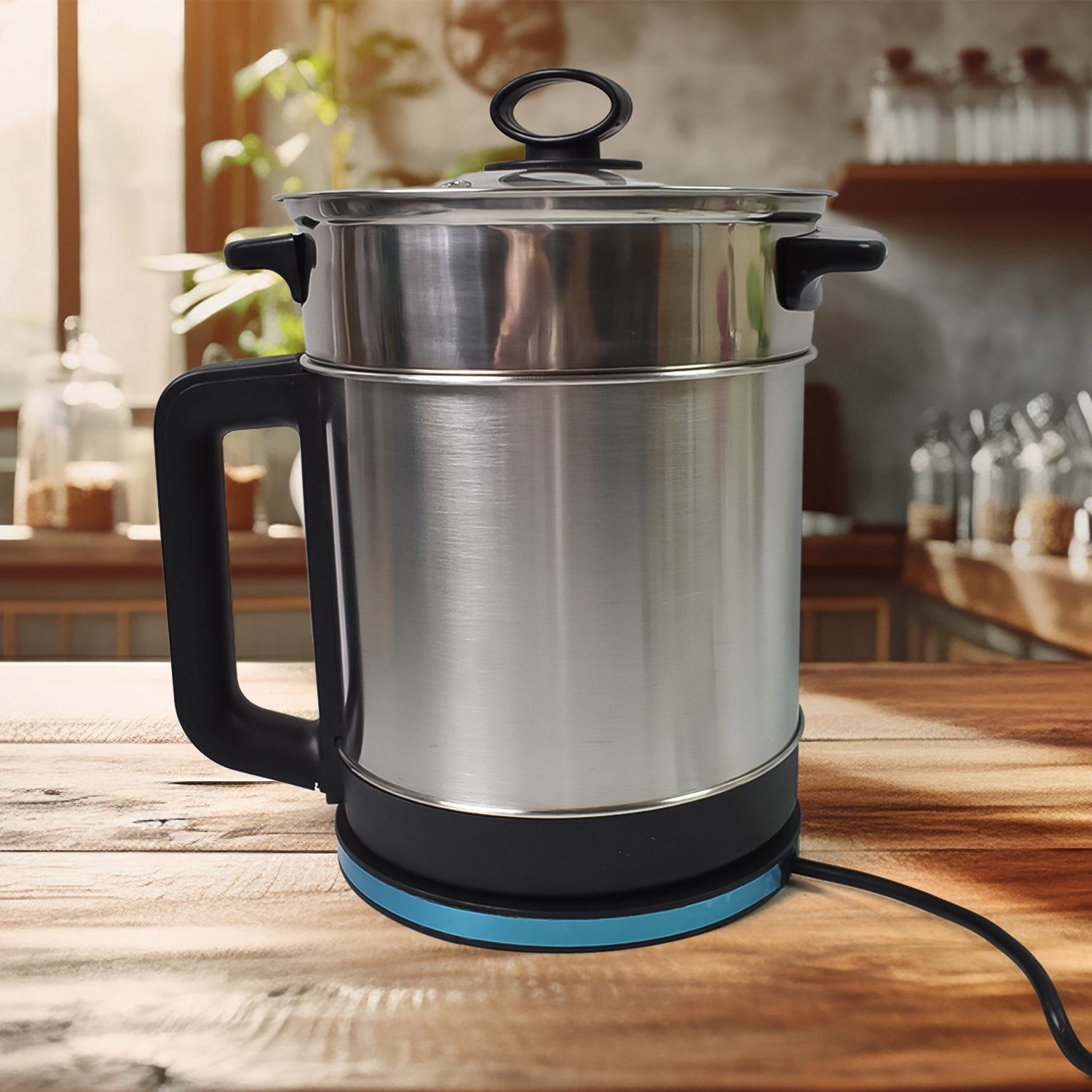 Stainless steel Wukusy soup pot with lid, 2.5-liter capacity, multi-cooker kettle, 800W, suitable for soups and stews.