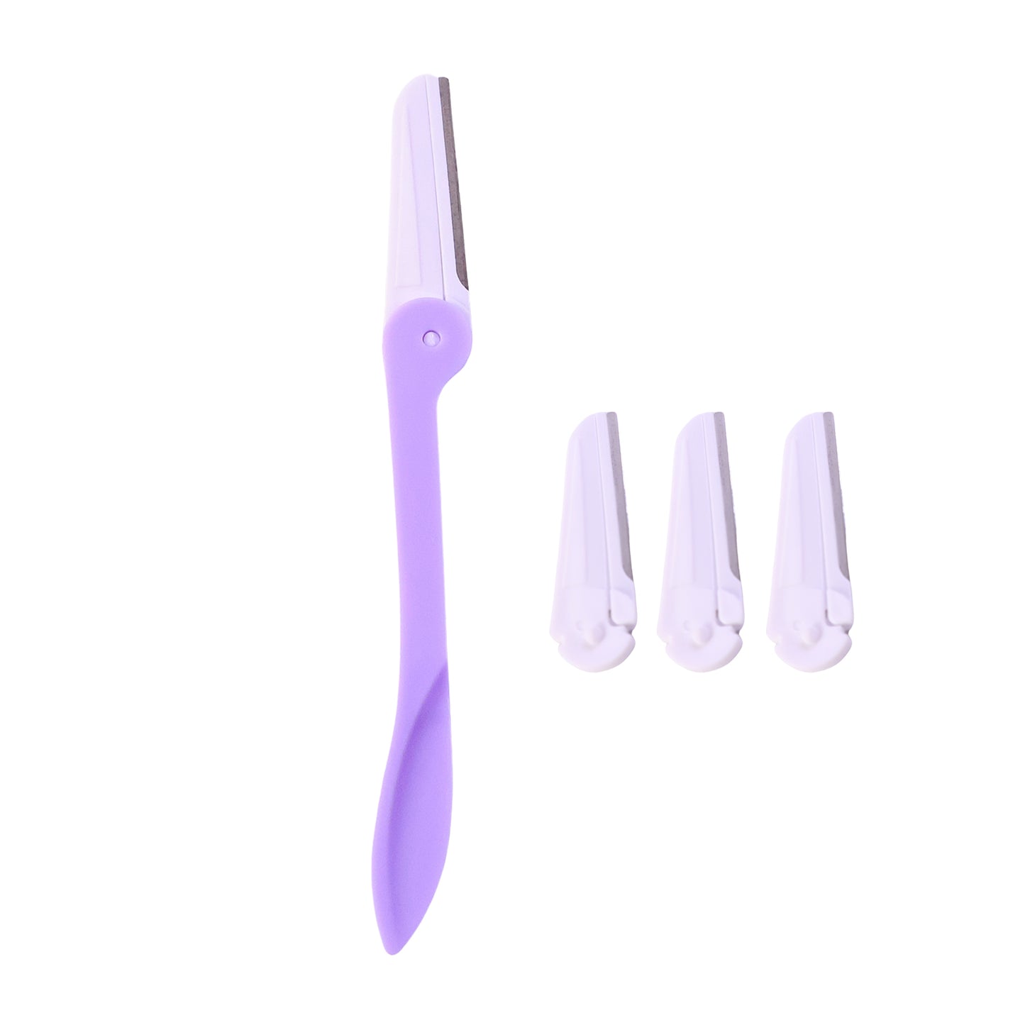 Wukusy eyebrow facial hair razor with three replaceable blades, close-up view showing the razor's sleek design and blades.