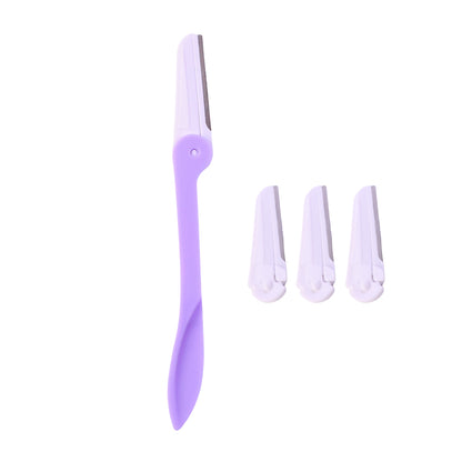 Wukusy eyebrow facial hair razor with three replaceable blades, close-up view showing the razor's sleek design and blades.