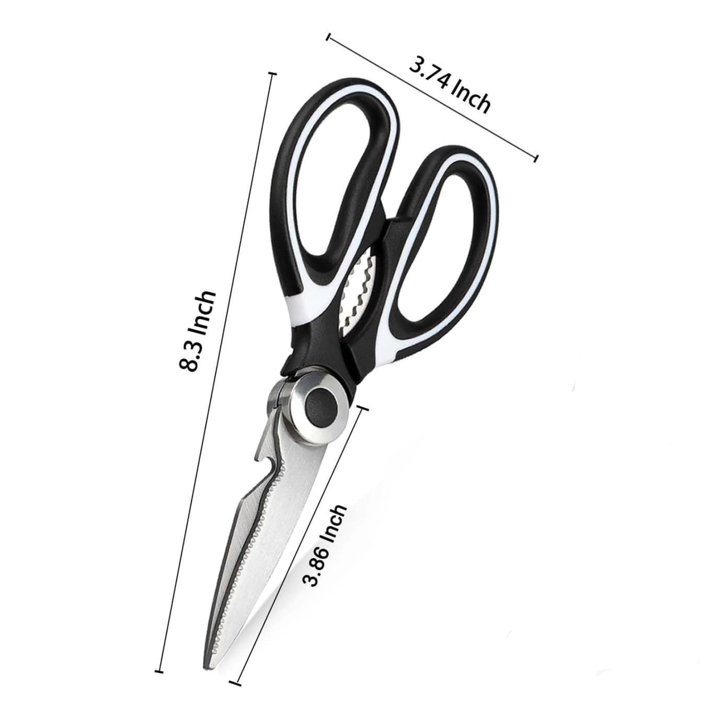 Wukusy 3-in-1 multi-function kitchen scissors with steel blades, versatile for cutting, opening, and trimming in the kitchen