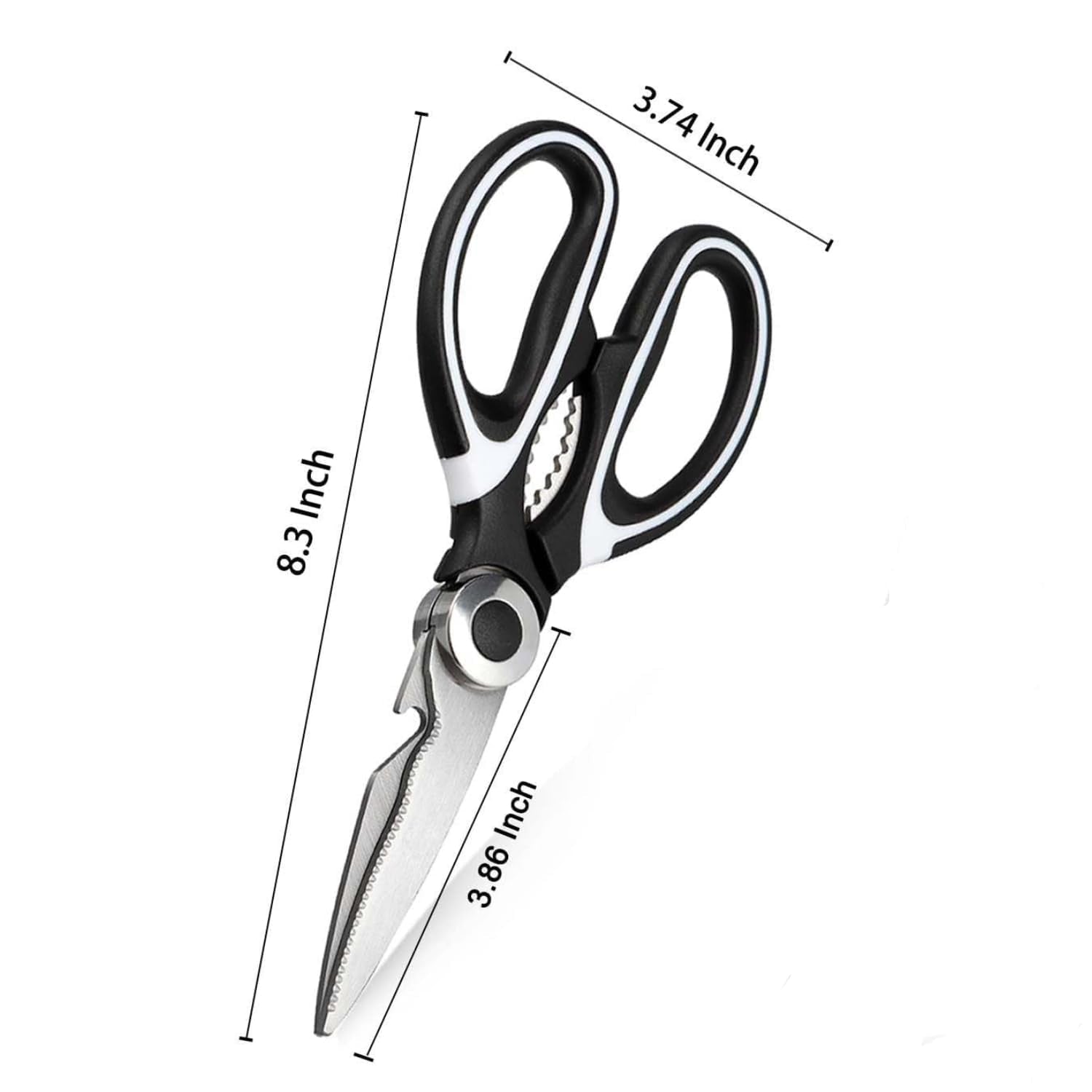 Wukusy 3-in-1 multi-function kitchen scissors with steel blades, versatile for cutting, opening, and trimming in the kitchen