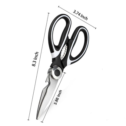 Wukusy 3-in-1 multi-function kitchen scissors with steel blades, versatile for cutting, opening, and trimming in the kitchen