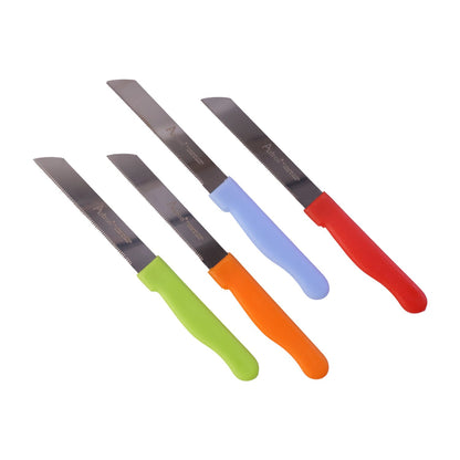Wukusy 12-piece kitchen knife set with plastic handles and stainless steel blades, ideal for vegetables and fruit prep.