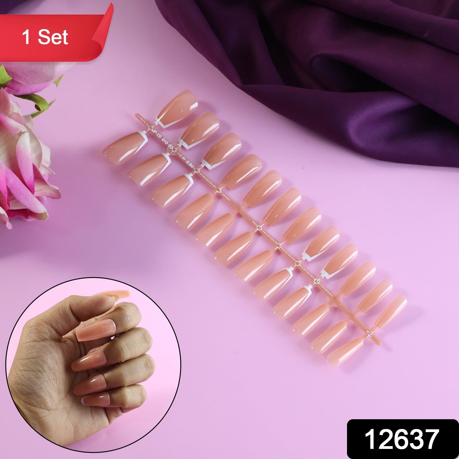 Wukusy elegant nude glossy artificial nail tips in a 24-piece set, perfect for beauty and nail art applications.