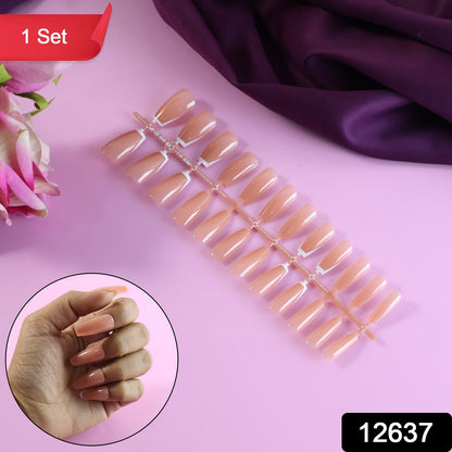 Wukusy elegant nude glossy artificial nail tips in a 24-piece set, perfect for beauty and nail art applications.
