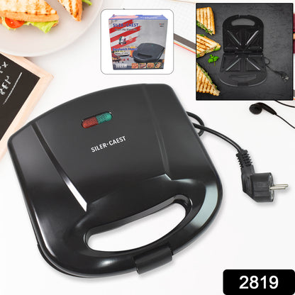 Wukusy 2819 sandwich maker with non-stick plates, indicator lights, compact design, perfect for quick, easy sandwich preparation.