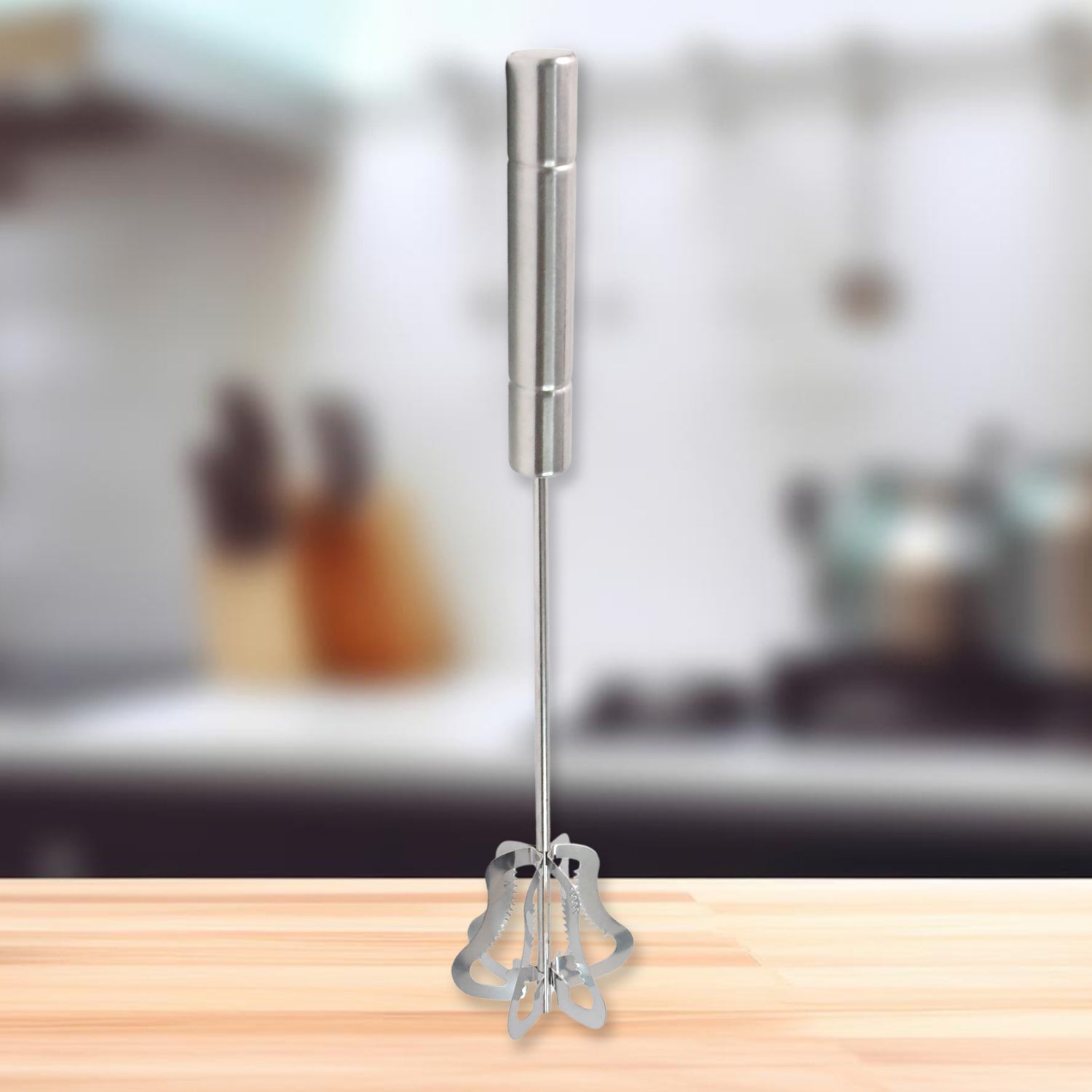 Wukusy Supermom Handy Stainless Steel Churner for home and kitchen use, with a sleek stainless steel design and ergonomic handle.
