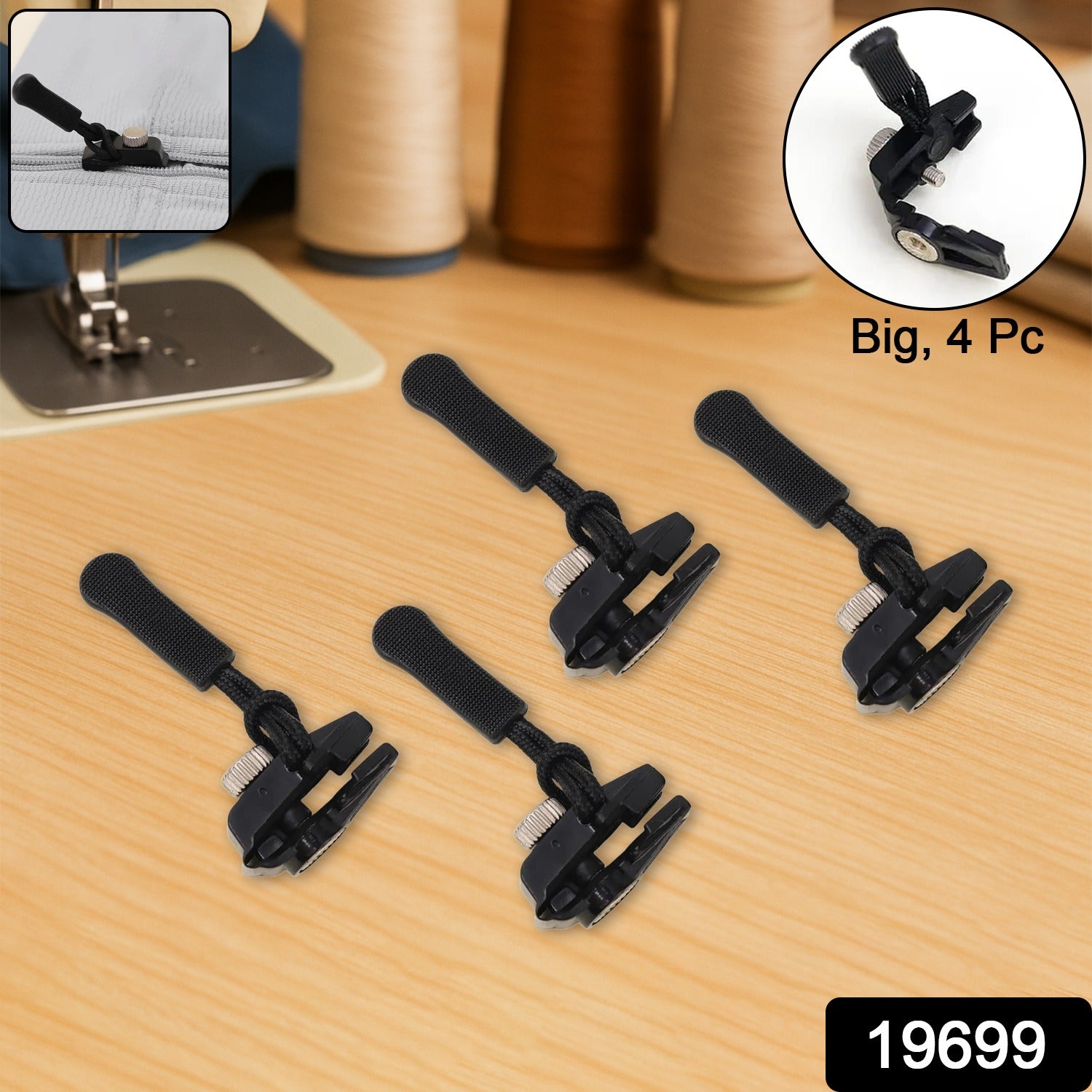 Set of four Wukusy portable universal detachable zipper sliders for home improvement, designed for easy zipper replacement.