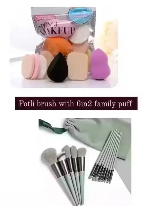 Ekom Professional FIX+ makeup brushes set of 13 in green with a beauty blender, all-in-one beauty tools for makeup application