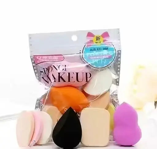 Set of 13 Ekom Professional FIX+ makeup brushes in green with a matching beauty blender, all arranged in a display.
