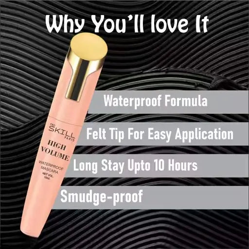 Ekom waterproof mascara in intense black finish, smudgeproof formula, natural look, in a single tube for all beauty needs.