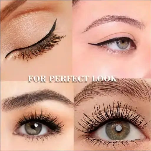 Ekom waterproof mascara with smudge-proof, long-lasting formula, shown in a sleek black tube with wand applicator.