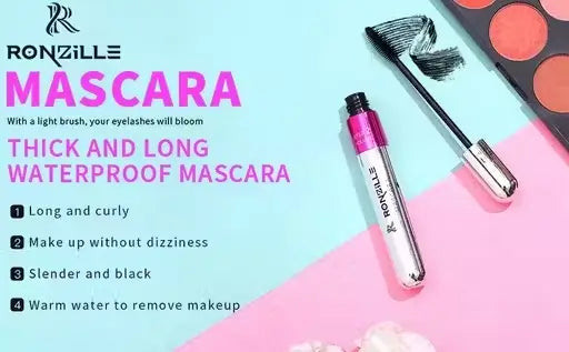 Ekom 2-in-1 mascara for women showing a sleek black tube with volumizing and lengthening features, smudge-proof formula.