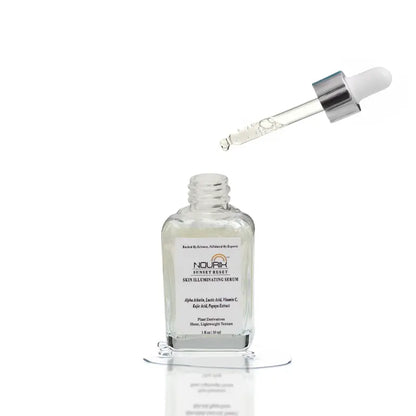 Ekom Nourix Sunset Reset Serum and Face Wash combo set, featuring skincare products with natural ingredients for glowing skin.