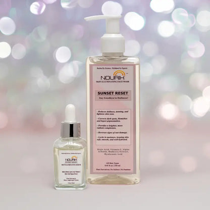 Ekom Nourix Sunset Reset Serum and Face Wash combo, all beauty skincare set with nourishing products for glowing skin.