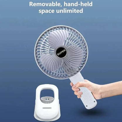 Ekom portable USB fan for handheld and desktop use, compact rechargeable cooling fan with plug-and-play functionality.