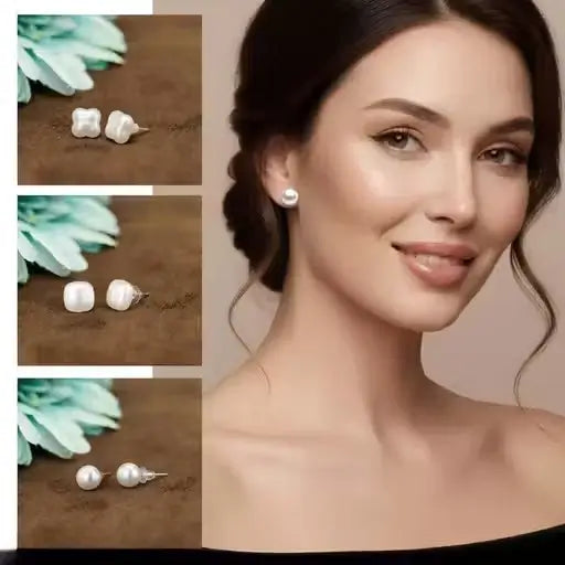 Ekom Jewelry Premium Stud Earrings Set featuring elegant gold and silver stud earrings on a white background.