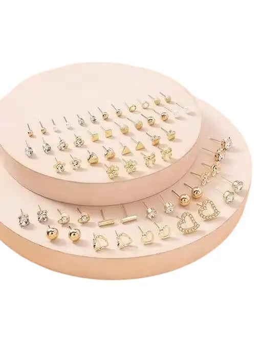 Ekom RARE 1 gold-plated multicolor pearl and AD stud earrings set, 30 pairs of jewelry and watches accessories for women