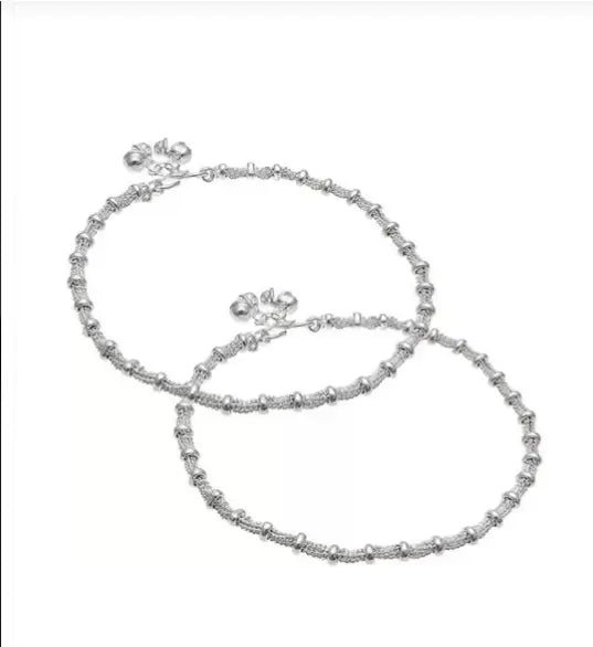 Sterling brass and copper chain anklets with matte finish, 2 pairs of elegant payaliya jewelry for women and girls.