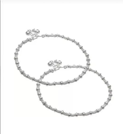 Sterling brass and copper chain anklets with matte finish, 2 pairs of elegant payaliya jewelry for women and girls.