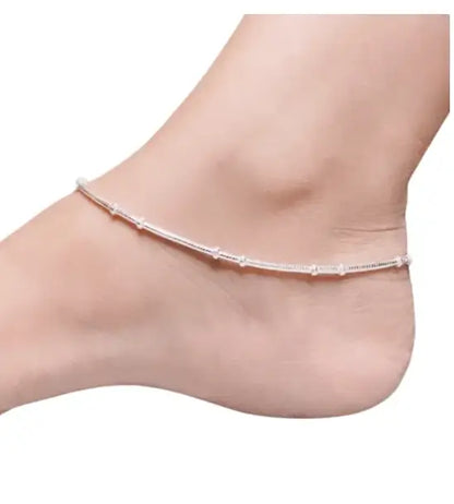 Silver-plated anklets and necklace chain combo by ekom, featuring free size alloy payal and non-adjustable fashion jewelry set.