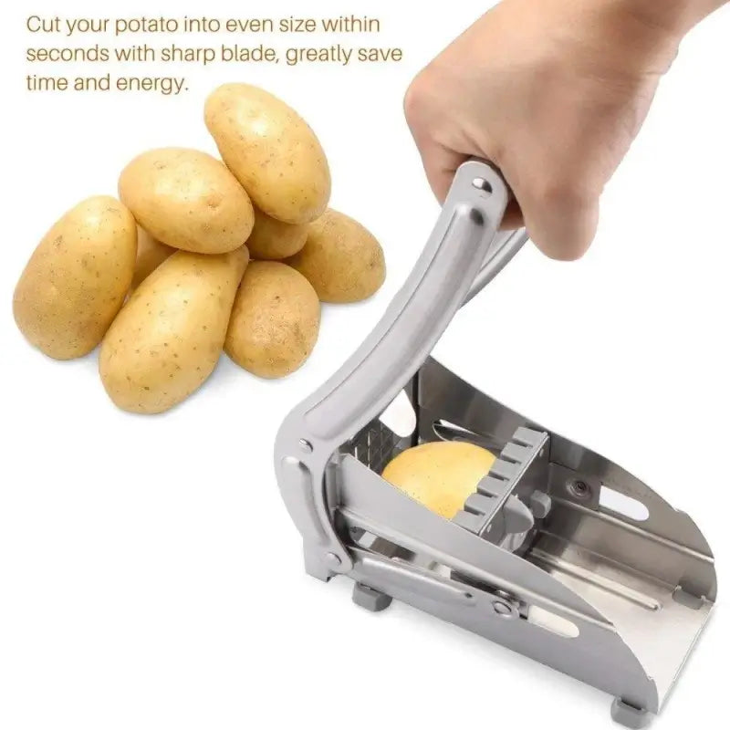 Stainless steel French fries and vegetable cutter with potato chip slicer for kitchen and dining use by Ekom.