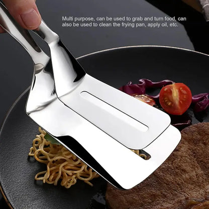 ekom stainless steel multifunction cooking and serving turner with food tongs, steak clip, clamp, ideal for BBQ and kitchen use