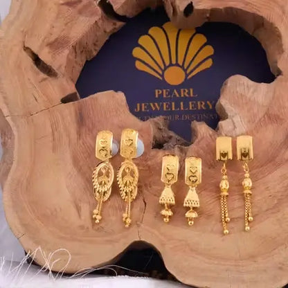 Gold-plated brass drop earrings for women and girls, featuring elegant, curved design with shiny finish.