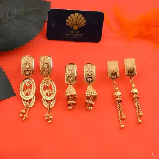 Gold plated brass combo earrings for women and girls, featuring elegant drop design, perfect for stylish accessories.