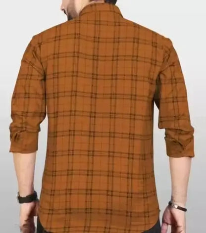 Men’s orange cotton blend full sleeve checked shirt by Ekom, suitable for formal, casual, and party wear in M to XXL sizes.
