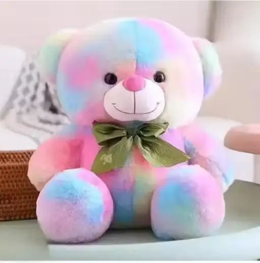 Ekom rainbow teddy bear soft toy, 35 cm multicolor plush stuffed animal, cute and cuddly toy for children