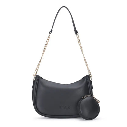 Black Ekom small classic chain shoulder bag made of vegan leather, featuring a sleek design for women and girls.