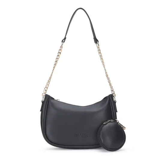 Black Ekom small classic chain shoulder bag made of vegan leather, featuring a sleek design for women and girls.
